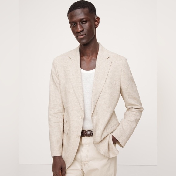 Banana Republic Jackets & Blazers - NWT Banana Republic Herringbone Cotton Linen Beige Jacket Size 40S (#626641)